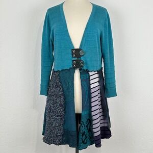 Womens Whimsigoth Twee Patchwork Duster Cardigan Sz M L Artsy Flowy Mix Media